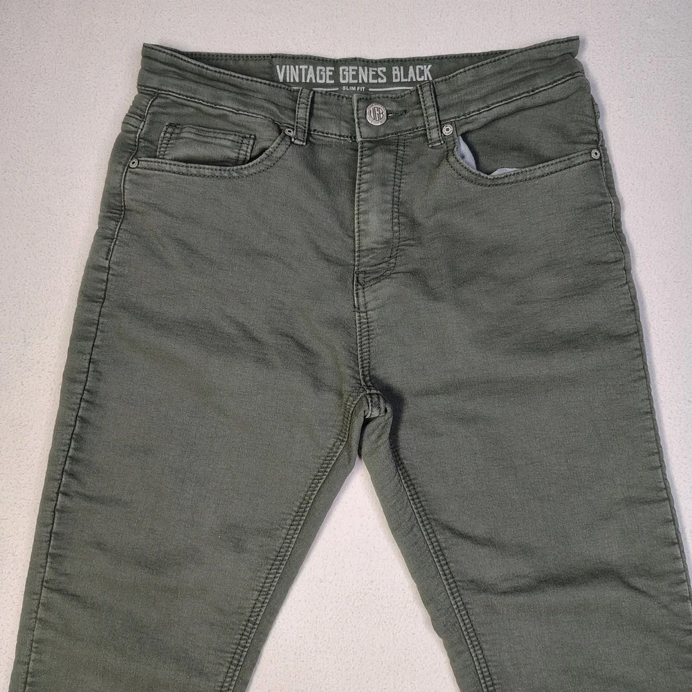 Vintage Genes Black Mens Slim Fit Pants 30x32 Green Cotton Blend Stretch Casual